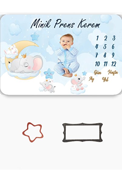 Erays Home Kişiye Özel Isimli Polar Erkek Bebek Hediye Aylık Fotoğraf Anı Bat...