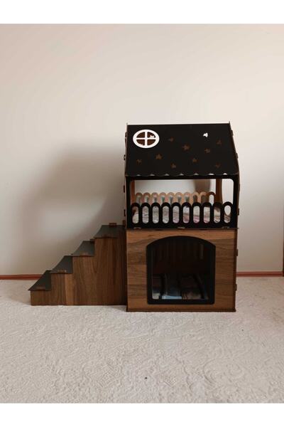 Genel Markalar XXL Minder Hediyeli Küçük Irk Ahşap Dekoratif Köpek Kulübesi Evi