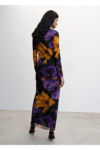 MANGO Woman Çiçek Desenli Tül Elbise
