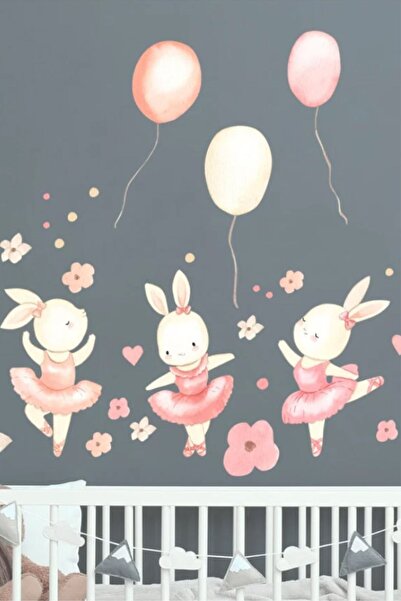 Duende Sticker - Balerin Tavşanlar Dekoratif Çocuk Odası Duvar Stickerı