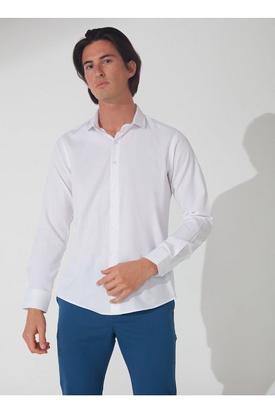 SÜVARİ Κλασικό ανδρικό πουκάμισο Dobby White Gm2024700399