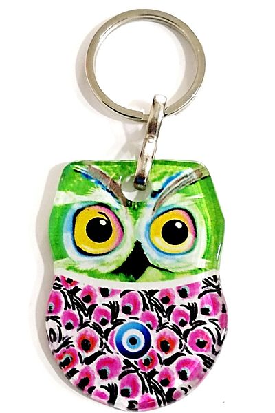 Mixperi Owl Keychain in Green Colored Fusion Glass Material Gift Box
