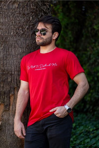 Azıcık Akıllı Men's Red Handwriting Signature Print Short Sleeve Crew Neck Men's T-shirt 22etsheyaz