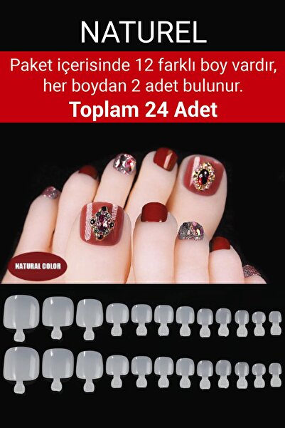 Nera Classy Ayak Tips Naturel Ayak Takma Tırnak 24 Adet 12 Farklı Boy