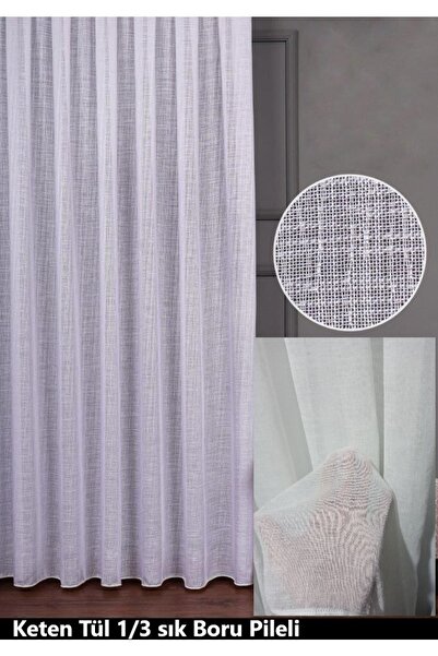 MebelPort Curtain Keten Tül Perde 1/3 Sıklık Boru Pileli Renk