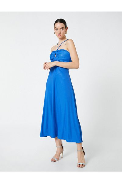 Koton Glitzerndes Abendkleid mit gerafftem Fensterdetail