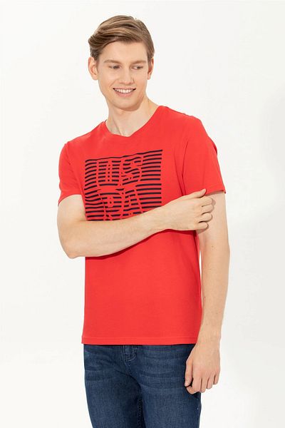U.S. Polo Assn. Tricou roșu pentru bărbați cu gât crew