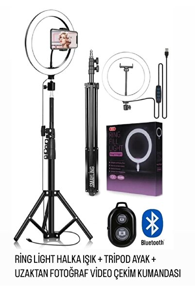 SMAYLİNG 10ınç Youtuber Led Işıklı Tripod Selfie Makyaj Işığı Sürekli Ring Light 26cm 2.1 M Ayaklı Tripot