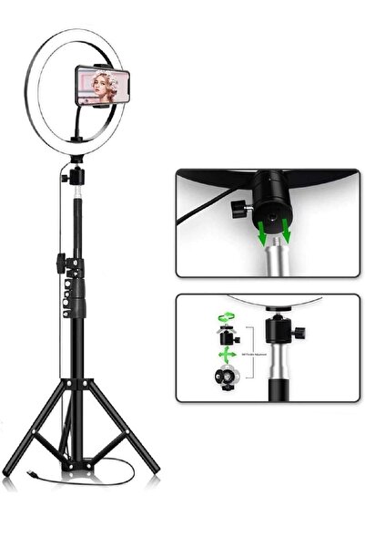 SMAYLİNG 10ınç Youtuber Led Işıklı Tripod Selfie Makyaj Işığı Sürekli Ring Light 26cm 2.1 M Ayaklı Tripot