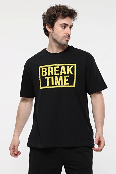 defys Tricou oversize pentru bărbați, cu mânecă scurtă, cu decolteu, negru