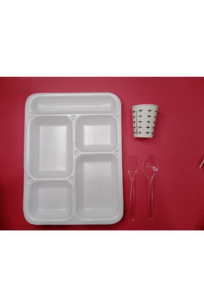 GüneşTedarikk Lüx Set 5 Gözlü Köpük Tabak, Karton Bardak Lüx Çatal, Kaşık 50 ...