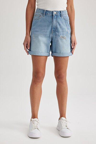 DeFacto Boyfriend Regular Waist Folded Leg Jean Shorts A2690ax23sm