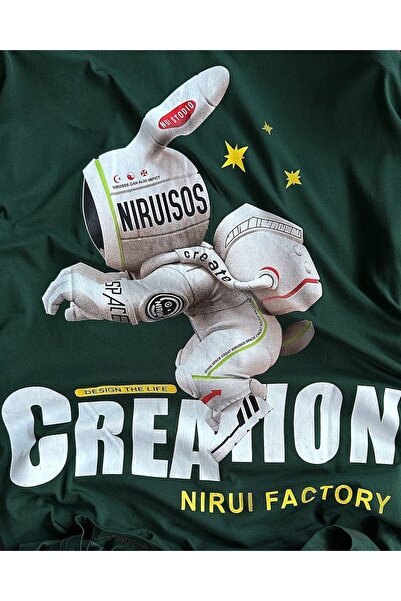 Keywest Niruisos Astronaut Rabbit Printed Oversize Crew Neck T-shirt