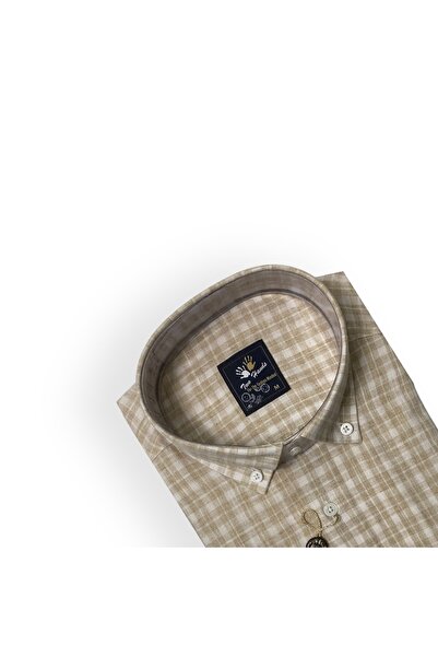 TWO HANDS Чоловіча класична сорочка з коротким рукавом, двома кишенями, у клітинку, з бавовняної тканини, жовта, 441