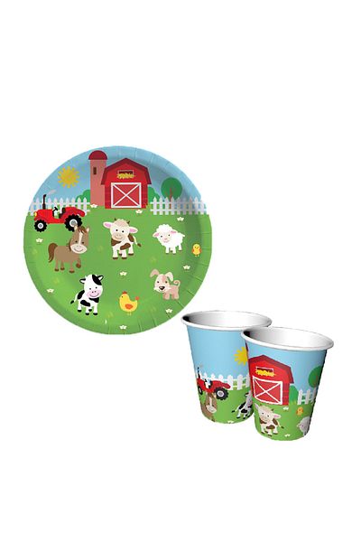 kidspartim Farm Animals Plate Glass 8 Pieces
