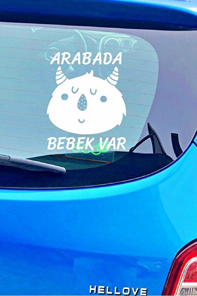 AVMmarketim Arabada Bebek Var Sevimli Beyaz Oto Cam Sticker Hayvan Figürlü Ikaz Uyarı Yazısı