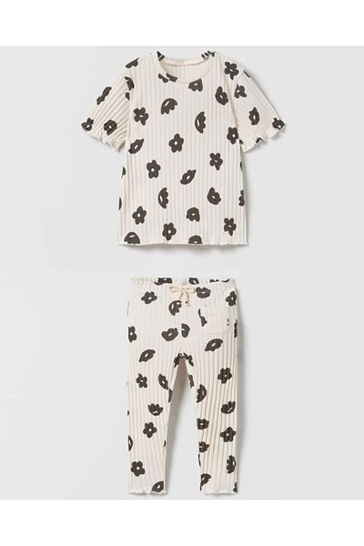 Pink Hippo Kids Girl's Floral Patterned Ribbed Bottom Top Tights Set