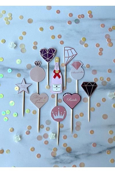 The Istanbul Event Pack of 10 Concept Cupcake Topper Sticks with Little Engagement/Say Goodbye to Bachelorette