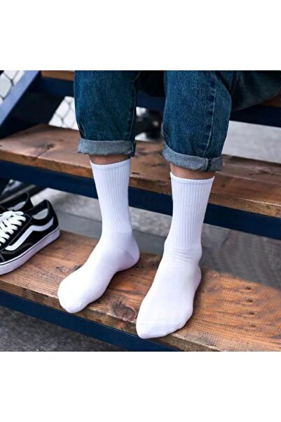 UZARLAR ÇORAP Erkek 4'çift Tenis Fitilli Spor Çorabı Beyaz