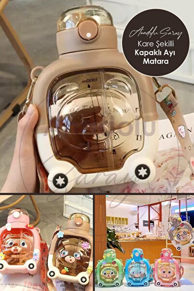 Anadolu Saray Çarşısı Kapaklı Kare Ayıcık Model Su Matarası Su Şişesi Suluk |...