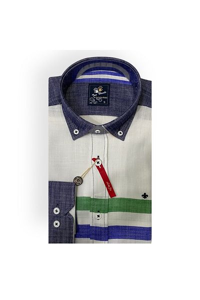Sadık Collection Мъжка риза Two Hands Slim Fit с дълъг ръкав, памучен плат, 396