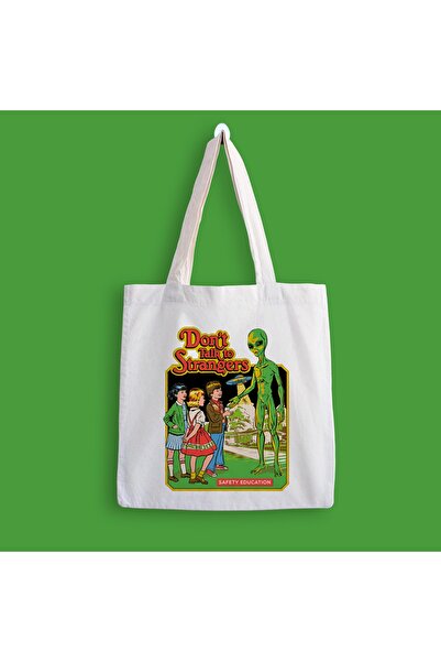 designedfy Geantă din pânză imprimată Nu vorbi cu străinii