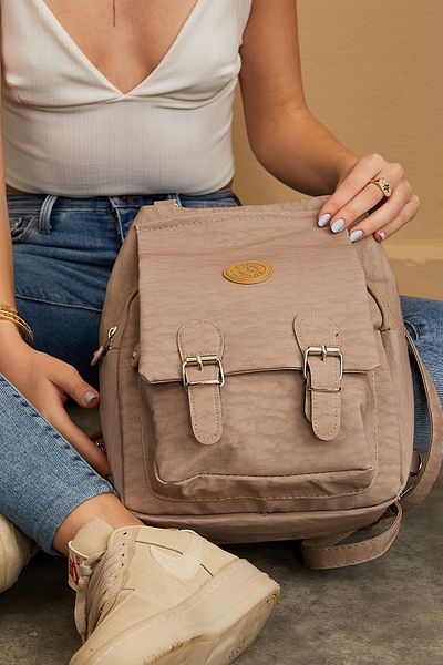 minebag Carla Women's Backpack with Handle Strap Clinker Fabric Beige