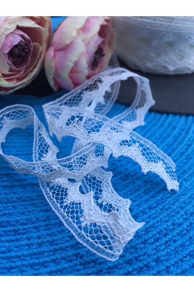 Sermet Süs Dünyası 10 Meters Guipure Lace Ribbon White German Lace (Width: 1 Cm)