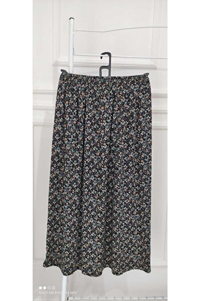 FATELLA Kadın Anne Desenli Beli Lastikli Basma Rahat Kalıp Etek