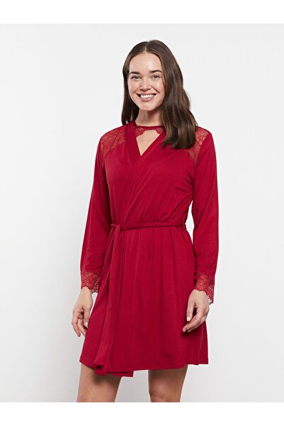 LC Waikiki Shawl Collar Embroidered Long Sleeve Women's Dressing Gown