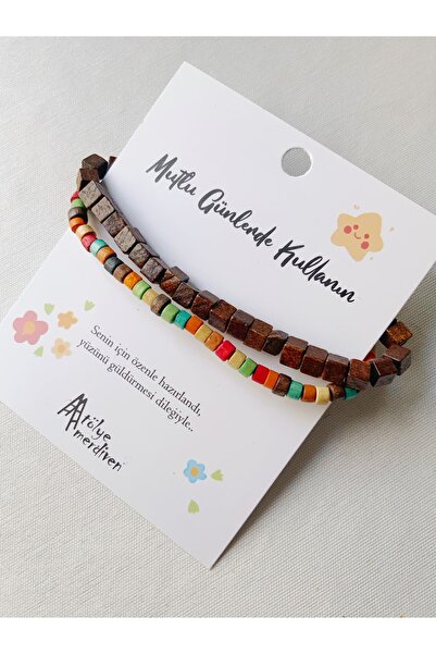 Atölye Merdiven Unisex Style 2-Piece Combination Wooden Bracelet Set