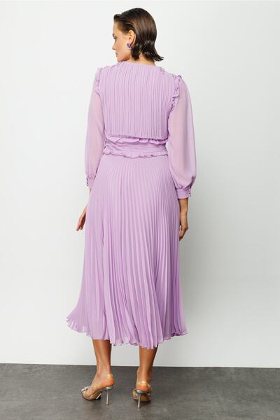 Nefeli Special Stone Embroidered Pleated Dress