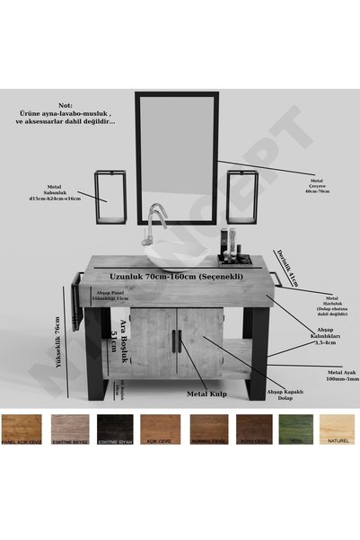 NT Concept Ntconcept Arwen Ayna Çerçeveli Masif Ahşap Lavabo Dolabı Hilton(90cm)