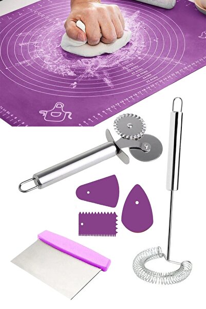 Sekiz8 مجموعة من 7 قطع | حصيرة لف العجين من السيليكون، مضرب بيض، ملعقة مسطحة،...