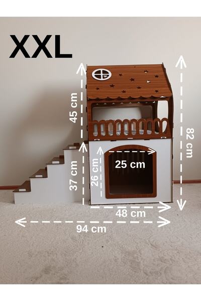 Genel Markalar XXL Minder Hediyeli Küçük Irk Ahşap Dekoratif Köpek Kulübesi Evi