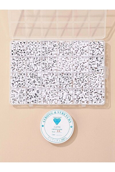 RLX BUJİTERİ 24 Lü Kutuda Harf Boncuk Seti Yassı Harf Beyaz Fon Üstüne Harf B...