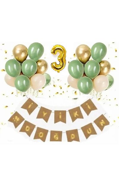 Mini Parti Mini Party Store Age Kraft Gold Leafy Happy Birthday Banner Chrome Gold Mildew Green Sea Sand Balloon