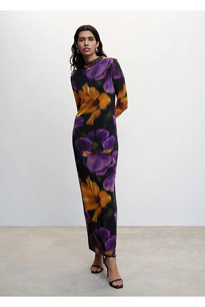 MANGO Woman Tulle Patterned Flower Dress