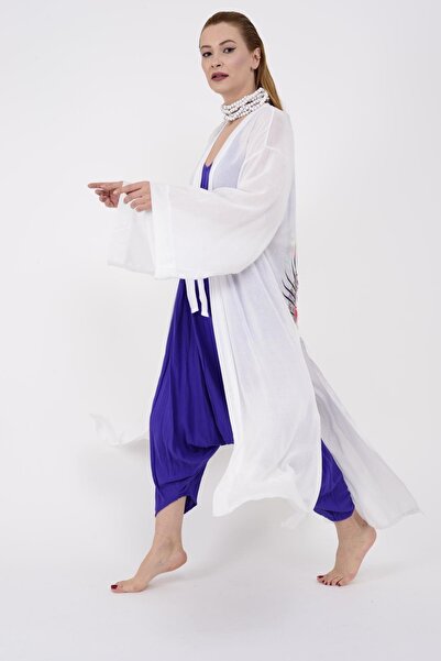 Hazinedan Γυναικείο κιμονό με σχέδιο ψαριού με πούλιες και κεντημένο πομπόν