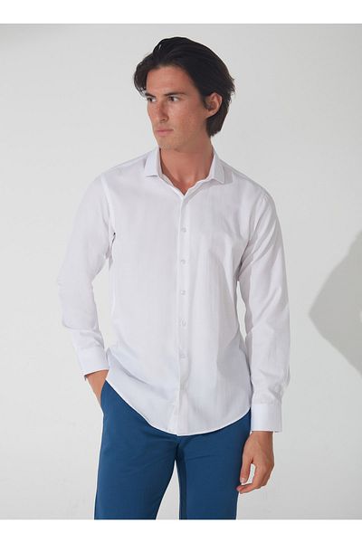 SÜVARİ Κλασικό ανδρικό πουκάμισο Dobby White Gm2024700399