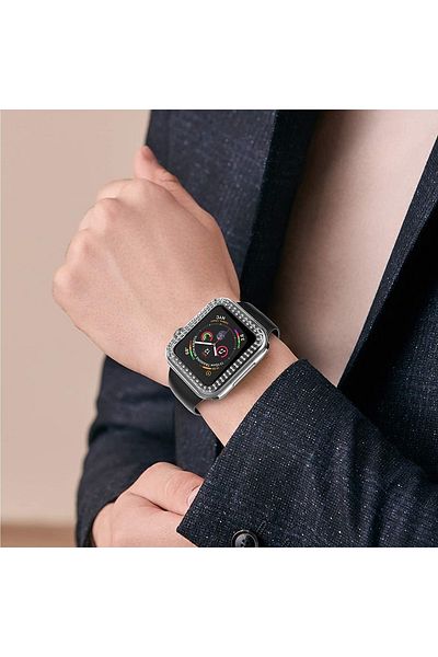 GREGOSS حافظة حماية مزدوجة من الماس بلينغ متوافقة مع ساعة Apple Watch 1,2,3 Series (42 مم).