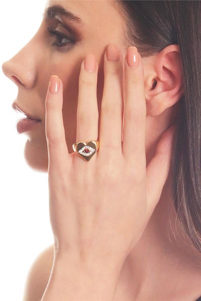 LABALABA Women's Gold Color Lacquer Plated Zircon Stone Adjustable Heart Ring