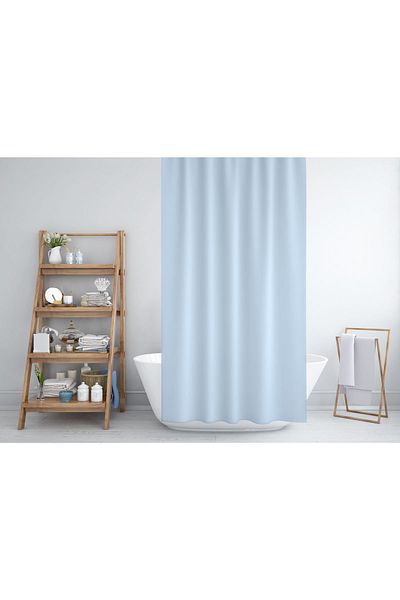 Zethome Perdeau de baie 1x240x200 cu o singură aripă, albastru, perdea de duș cu inel Cadou 0010