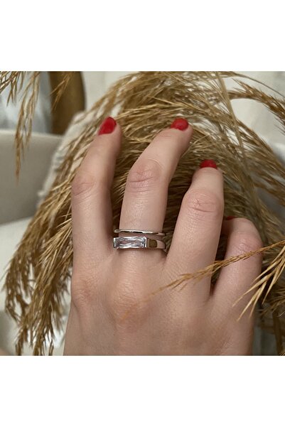 staınless steel Kare Taşlı Ayarlanabilir Yüzük