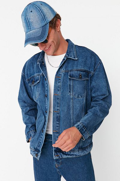 Trendyol Collection Синя джинсова куртка Regular Fit з 100% бавовни TMNAW23CE00037