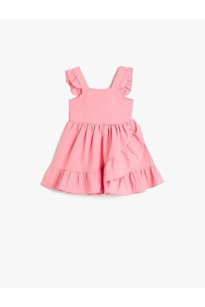 Koton Mehrlagiges Kleid für Babymädchen mit Rüschenträgern und U-Ausschnitt