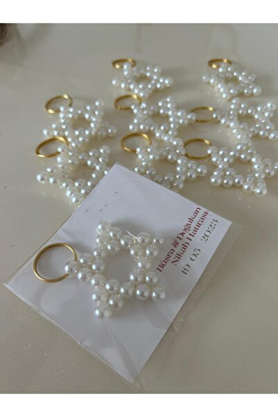 Beyza Tasarım 10 Adet Kişiye Özel Kartlı Inci Yıldız Anahtarlık Söz Nişan Nik...