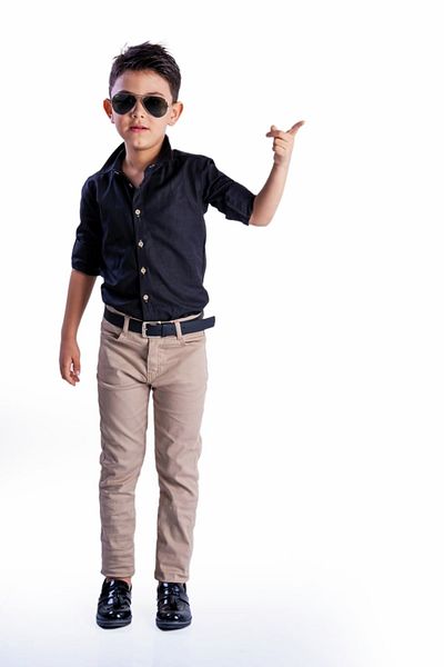 Terry Boy's Oxford Black Shirt with Belt Beige Trousers Suit-black-1-12 Years
