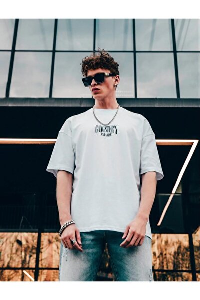 Black Sokak Pánské bílé tričko Gangster’s Paradise s potištěným oversize bavlněným výstřihem
