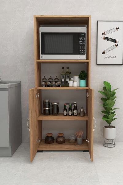 IRMAK DÜNYASI Fırın Dolabı 2 Kapaklı Bölmeli Mikrodalga Fırın Dolabı , Çok Amaçlı Mini Fırın Mutfak Dolabı